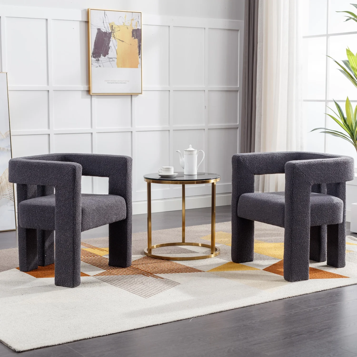 COOLMORE Contemporary Designed Fabric Upholstered Accent/Dining Chair /Barrel Side Chairs Kitchen Armchair for Living Room 2PC/SET