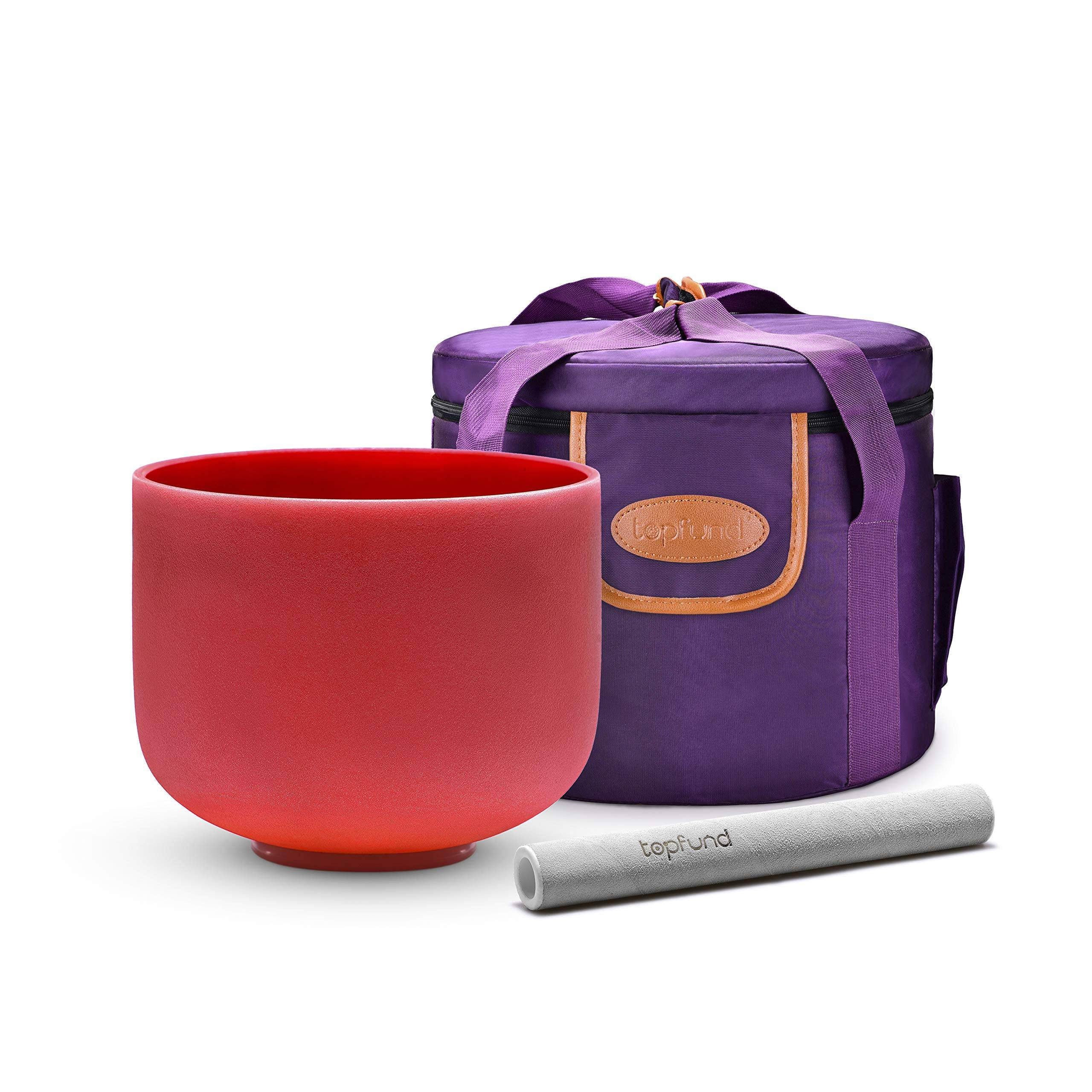 TOPFUND Red C Note 12 inch Crystal Singing Bowl Root Chakra with Heavy duty carrying case and Suede Stick