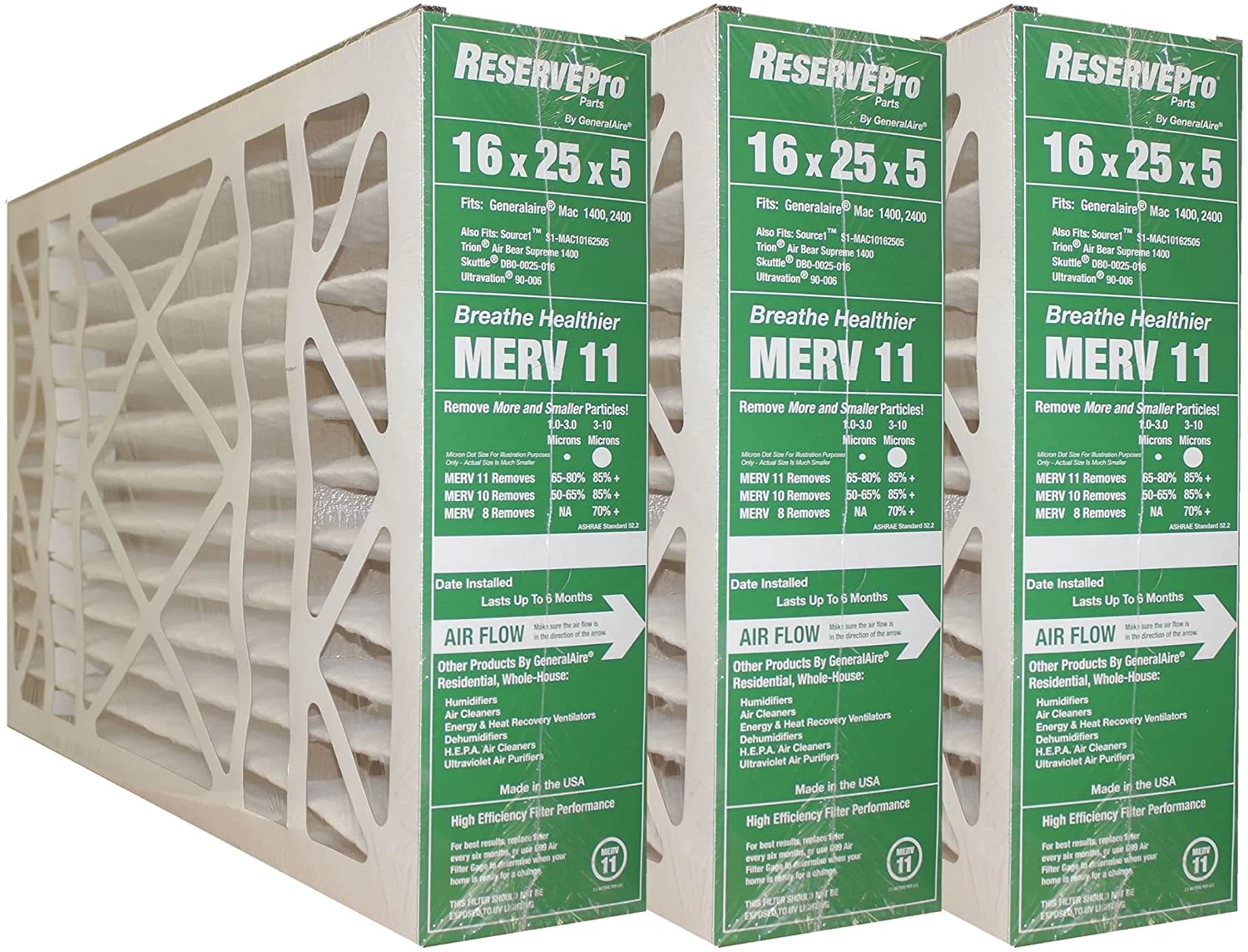 GeneralAire # 4541 MERV 11 for # GF 4511 ReservePro 16x25x5 furnace filter, Actual Size:15 5/8