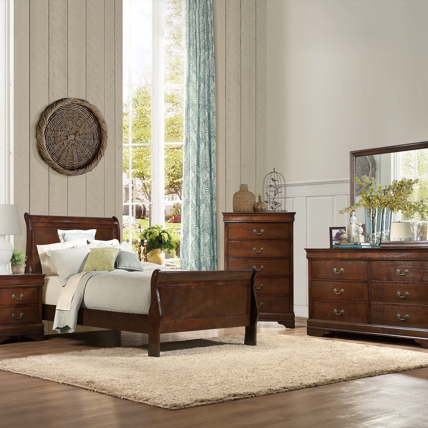 Traditional Design Brown Cherry Finish Dresser 1pc Louis Phillipe Style Classic Bedroom Furniture