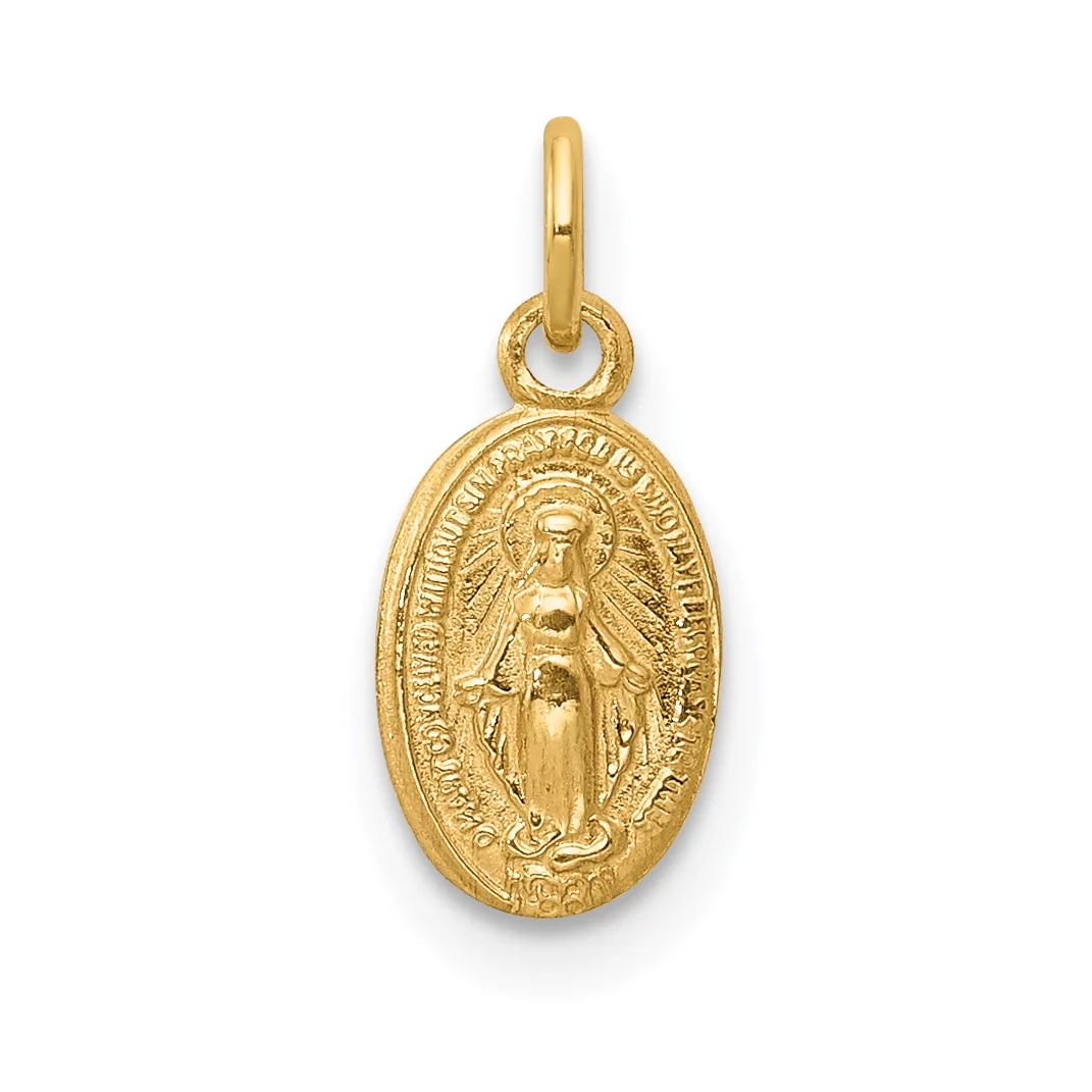 Carat in Karats 14K Yellow Gold Miraculous Medal Pendant Charm (14mm x 7mm) With 14K Yellow Gold Lightweight Rope Chain Necklace 20''