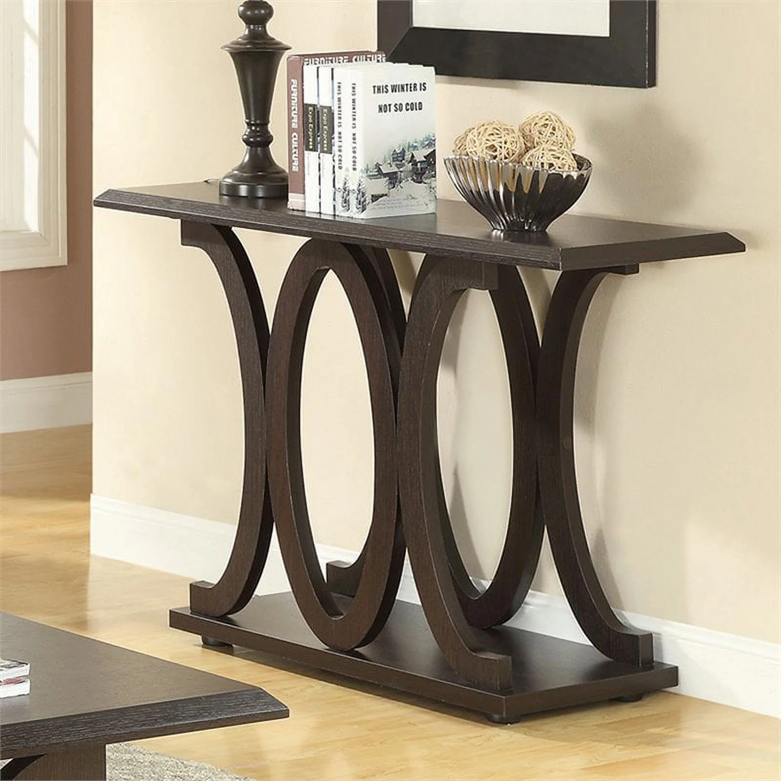 Bowery Hill C Shaped Console Table in Cappuccino