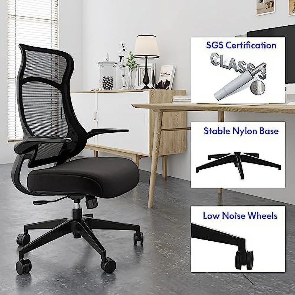 TJUNBOLIFE Office Chair HIgh Back Swivel Computer Chair with Rotable Armrests Height Adjustable Home Office Desk Chair with Wheels (Gray