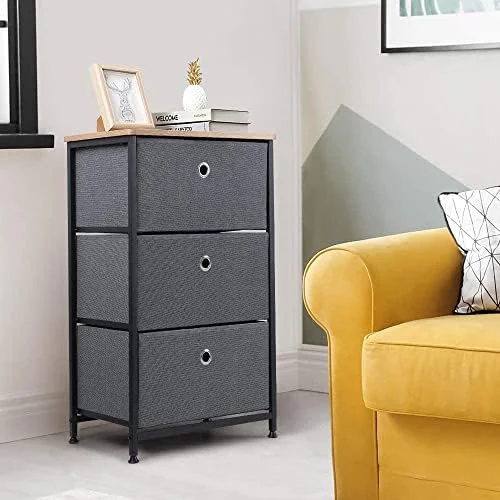 CHGBVC 28\u201D Vertical Dresser  Tower with 3 Drawers Large Capacity Fabric Nightstand Drawer with Sturdy Steel Frame and Rustproof Wood Top Organizer Unit  Room Bedroom Hallway Closet