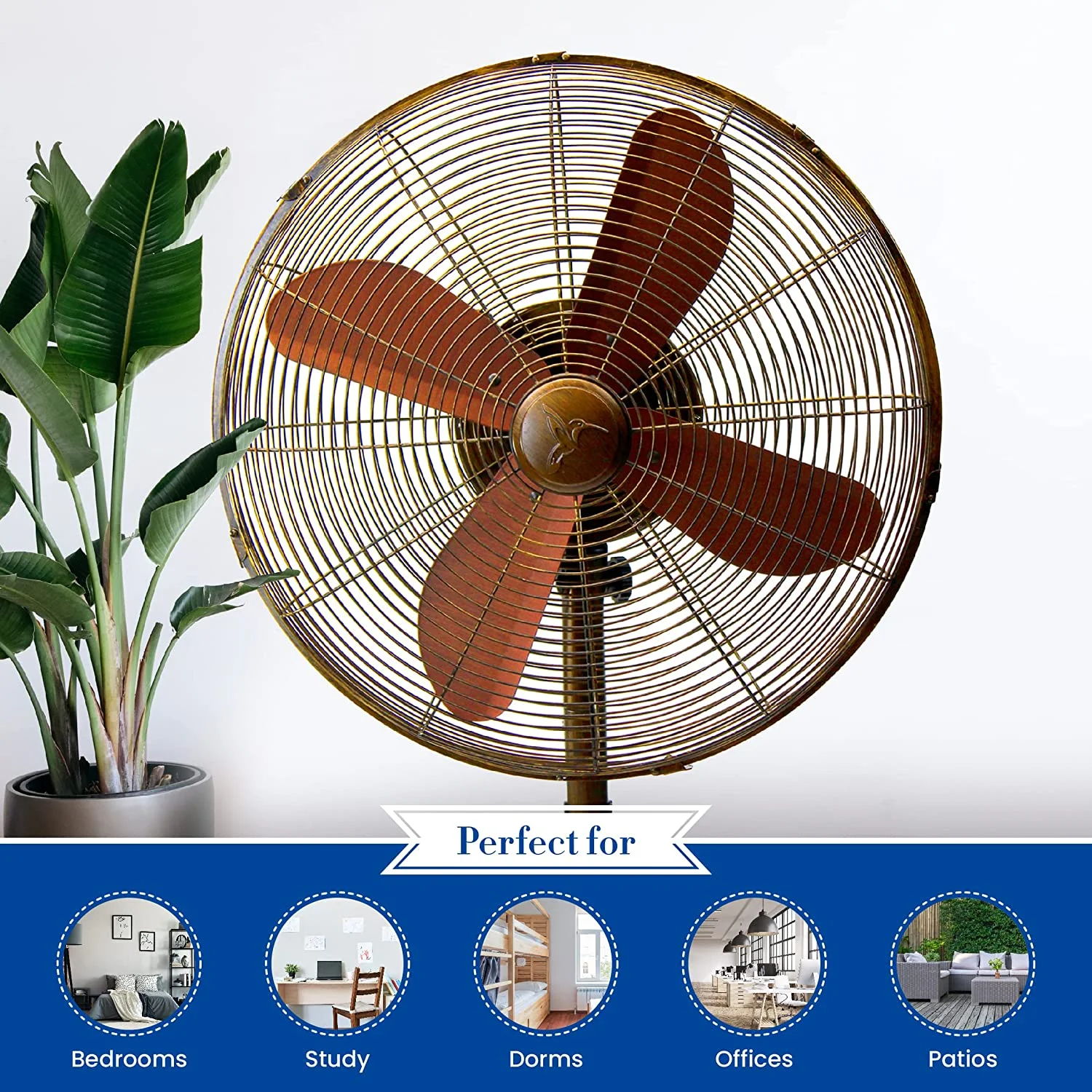 DecoBREEZE Pedestal Standing Fan, 3 Speed Oscillating Fan with Adjustable Height, Coppertino, Antique Fan, 18 inches