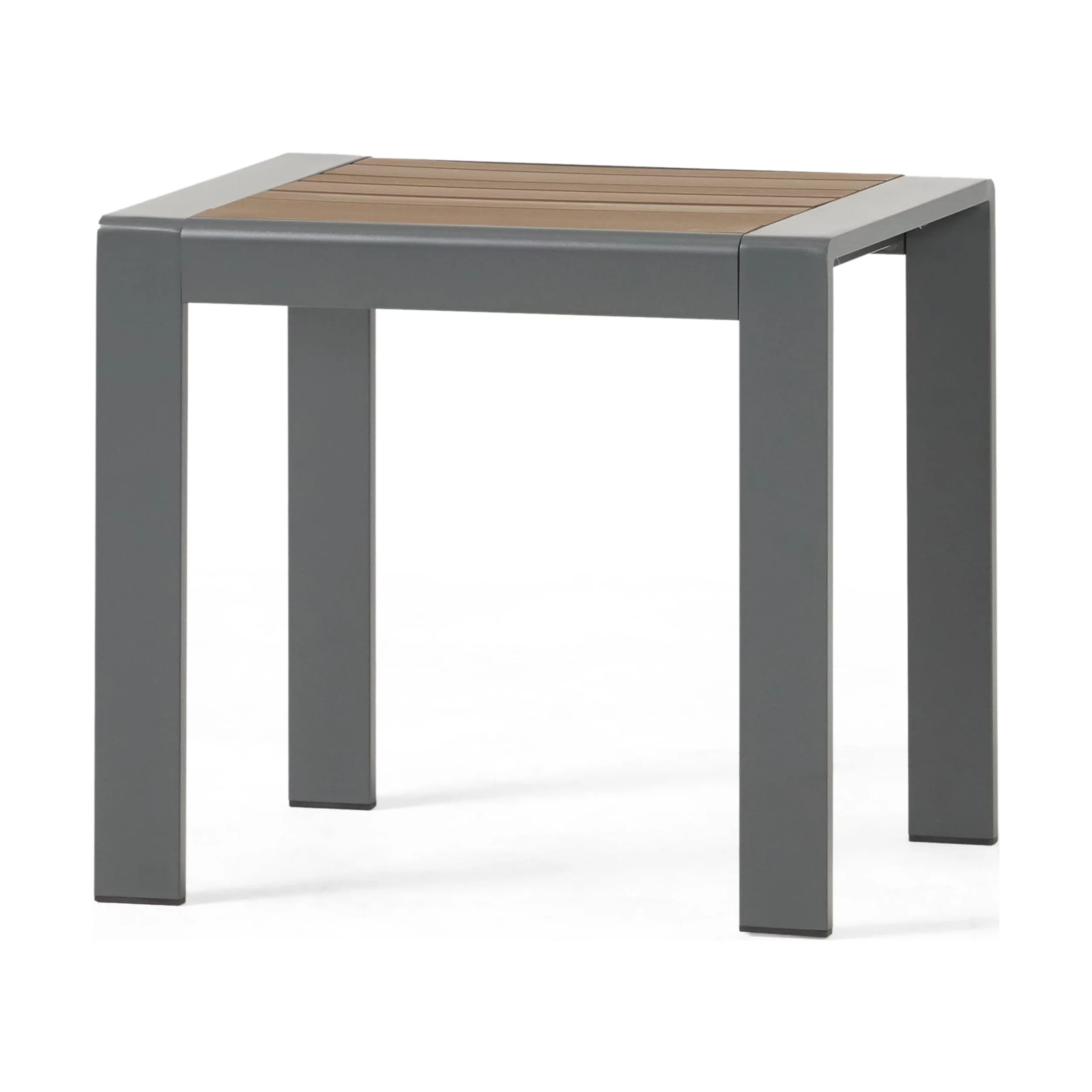 GDF Studio Trimble Outdoor Aluminum Side Table, Gray and Brown
