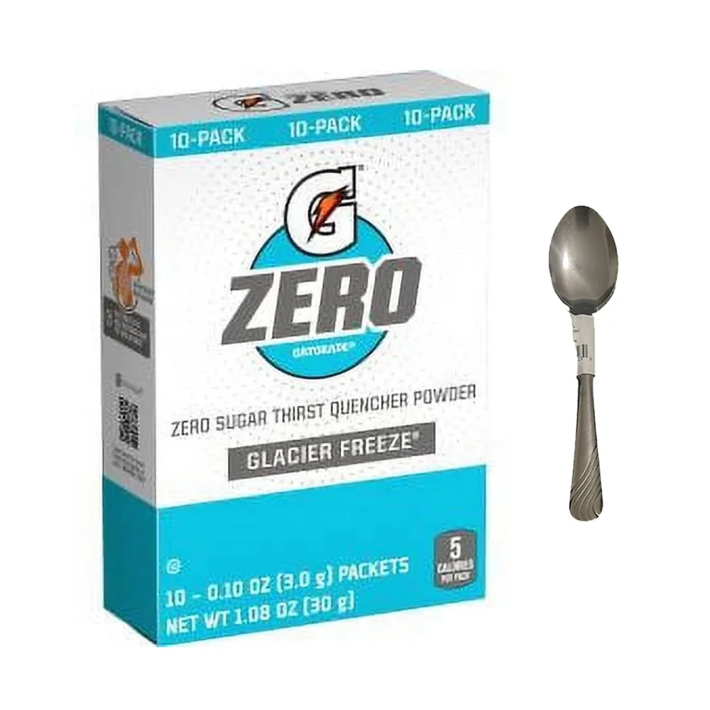 Gatorade G Zero Sugar Glacier Freeze, Powdered Thirst Quencher Drink Mix, 0.10 oz, 3 Boxes of 10 With Spoon