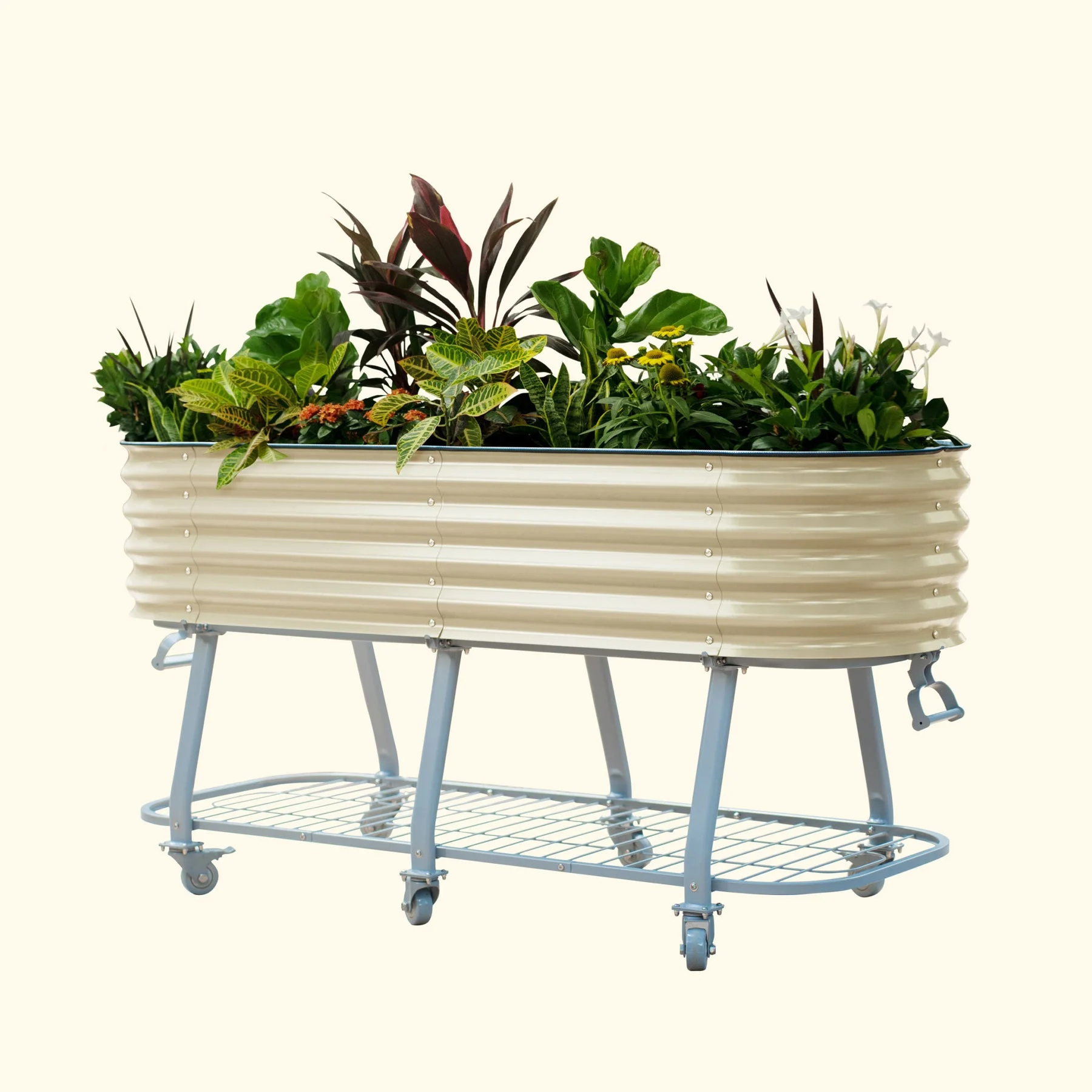 Vego Garden 2 x 6 ft Elevated Self-Watering Rolling Planter Raised Garden Bed Kits-Pearl White