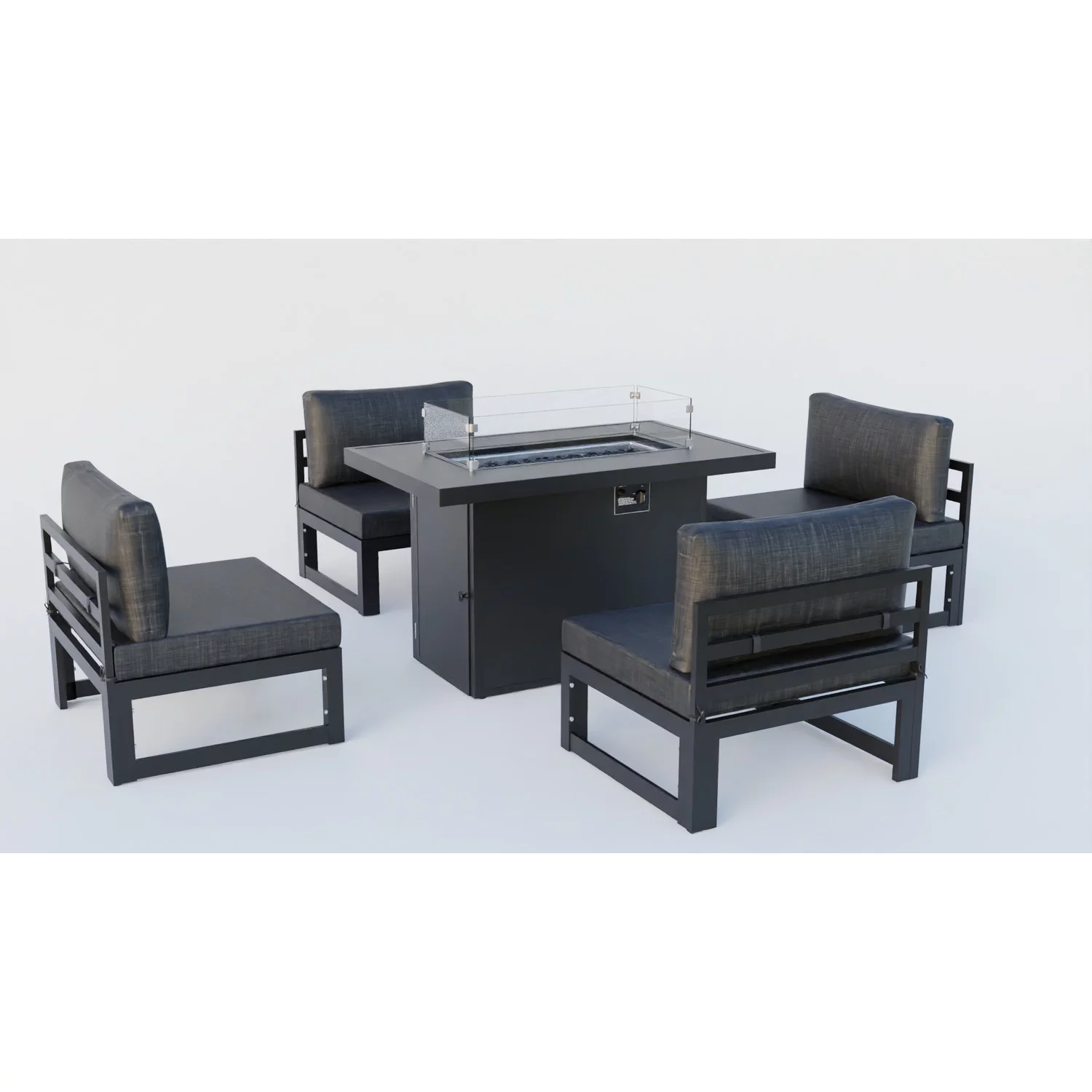 HomeStock Mountain Lodge 5-Piece Middle Patio Chairs and Fire Pit Table Set Black Aluminum With Cushions