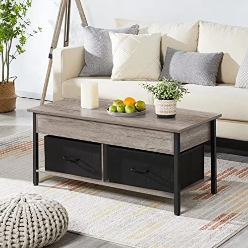 WTYNKAE Lift Top Coffee Table with  and 2 Fabric Baskets  41.5 Inch Wooden Raisable Top Coffee Table for Living Room & Office  Rustic Brown