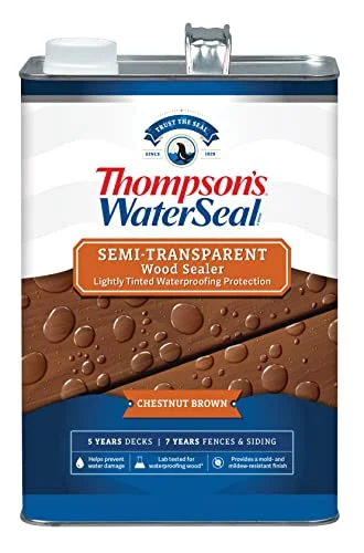 Thompson’s WaterSeal Semi-Transparent Waterproofing Wood Stain and Sealer, Chestnut , 1 Gallon