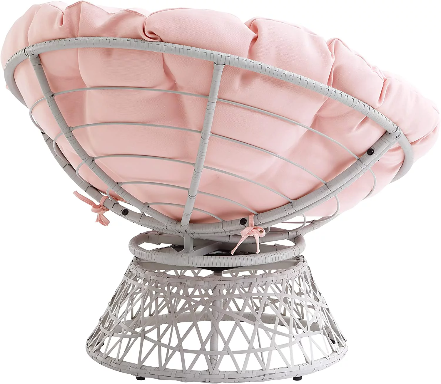 HYUN Wicker Papasan Chair with 360-Degree Swivel, Cream Frame with Pink Cushion