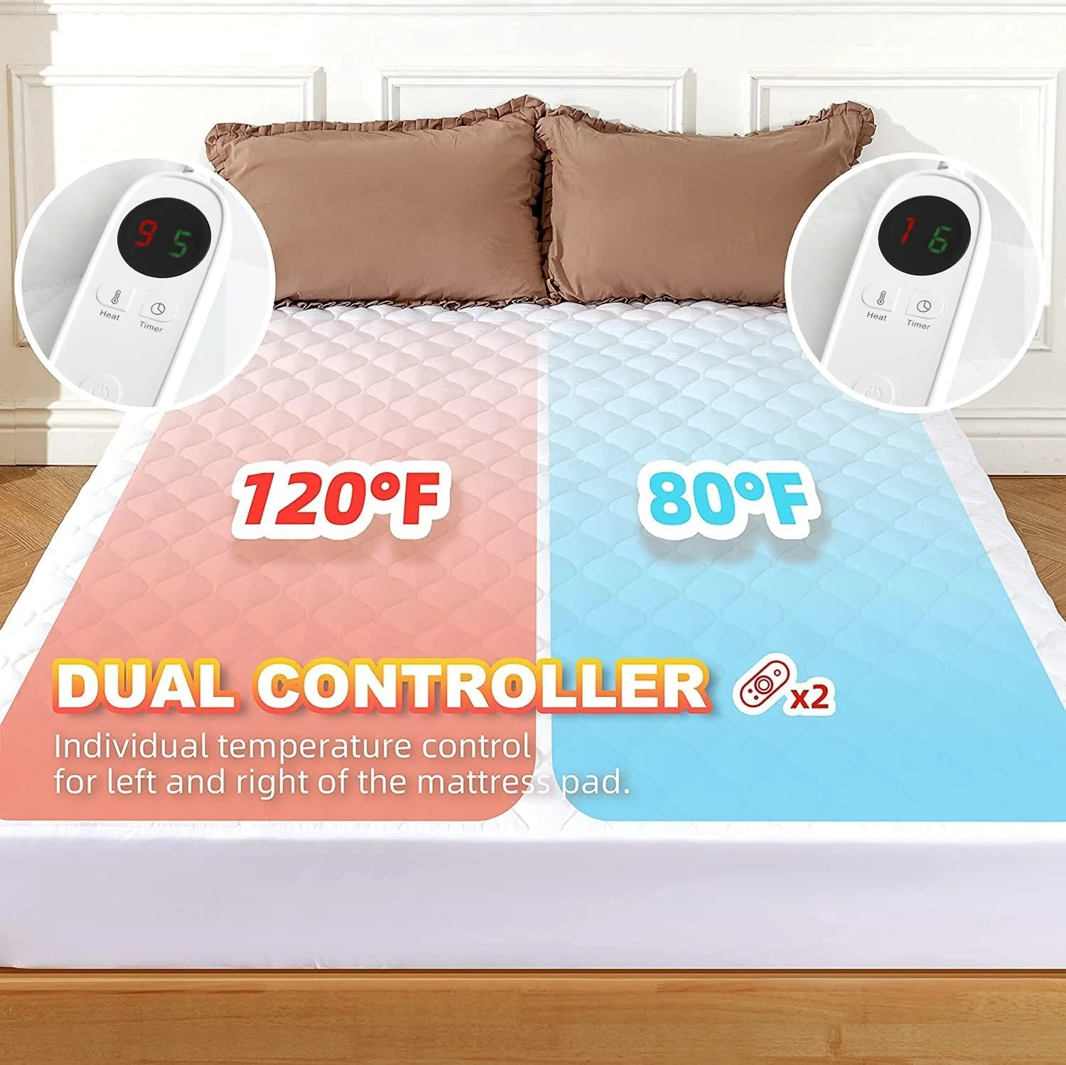 Heated Mattress Pad King Size with 9 Heat Settings Controller Quilted Electric Mattress Pad Fit Up to 21 Inch