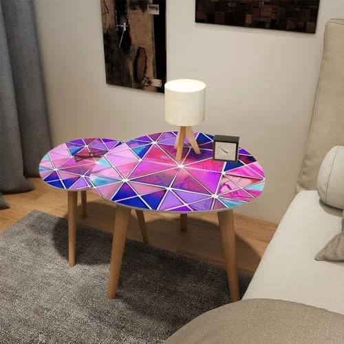 JDZHAPPYLIFE Small Coffee Nesting  Abstract Stained Glass Mosaic Triangle End  Center   Modern   Room Bedroom Balcony