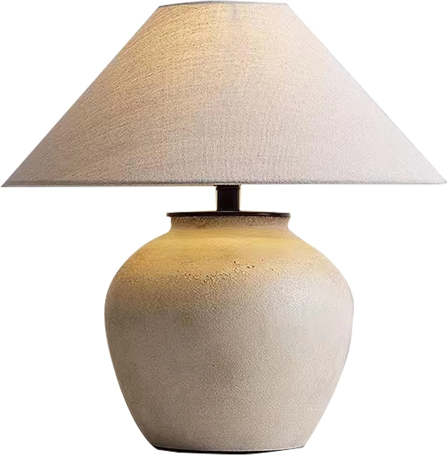 ZWNLKQG Farmhouse Rustic Table Lamp  Modern White Ceramic Table Lamp  Southwest Style Table Lamp with Linen Fabric Drum Shade for Living Room Bedroom Bedside Nightstand (Big)