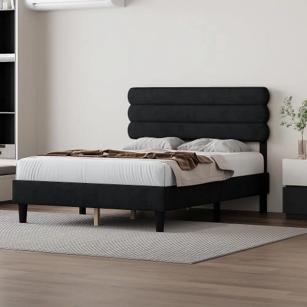 DremFaryoyo Queen Bed Frame with Headboard Sturdy Platform Bed with Wooden Slats Support No Box Spring Mattress Foundation Easy Assembly DARK GREY