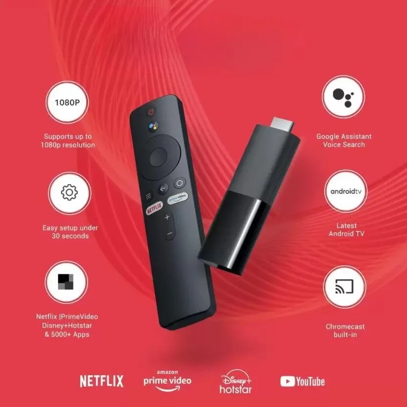 TV Official US Version 1GB RAM +8GB ROM, Portable Streaming Media Player HD Playback 1080P HDR Netflix Quad Core 64 Bit Android TV 9.0, Bluetooth Remote with Google Assistant