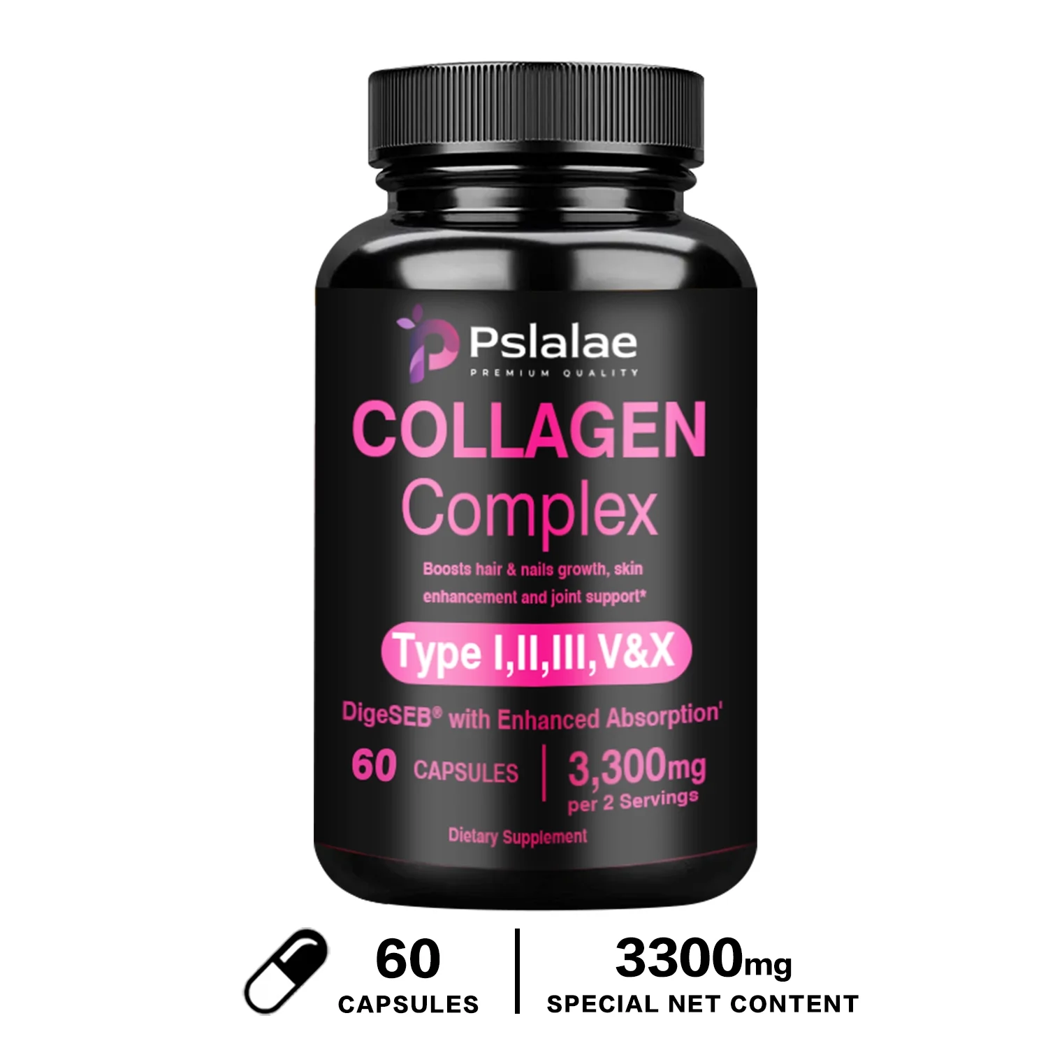 Pslalae Collagen Complex 3300mg- Type I, II, III, V, X -Nourishes Skin,Supports Joints(30/60/120pcs)