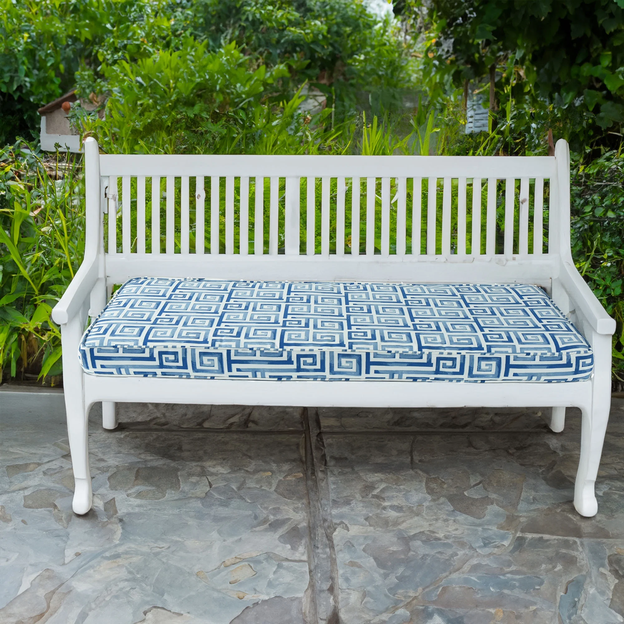 HIG Outdoor Patio Bench Cushions, Reversible UV Resistant Porch Swing Cushions with 2 Adjustable Ties, 47x17x3 Inches Waterproof Patio Long Seat Pads for Loveseat Bay Window, 1 Pack