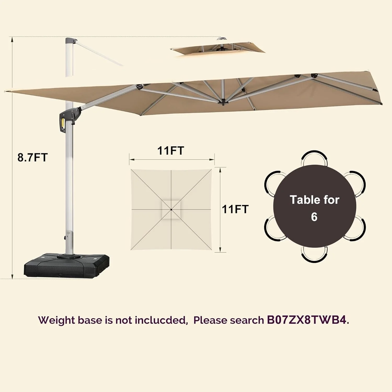 PURPLE LEAF  11ft Square Patio Cantilever Umbrella with Base Navy Blue