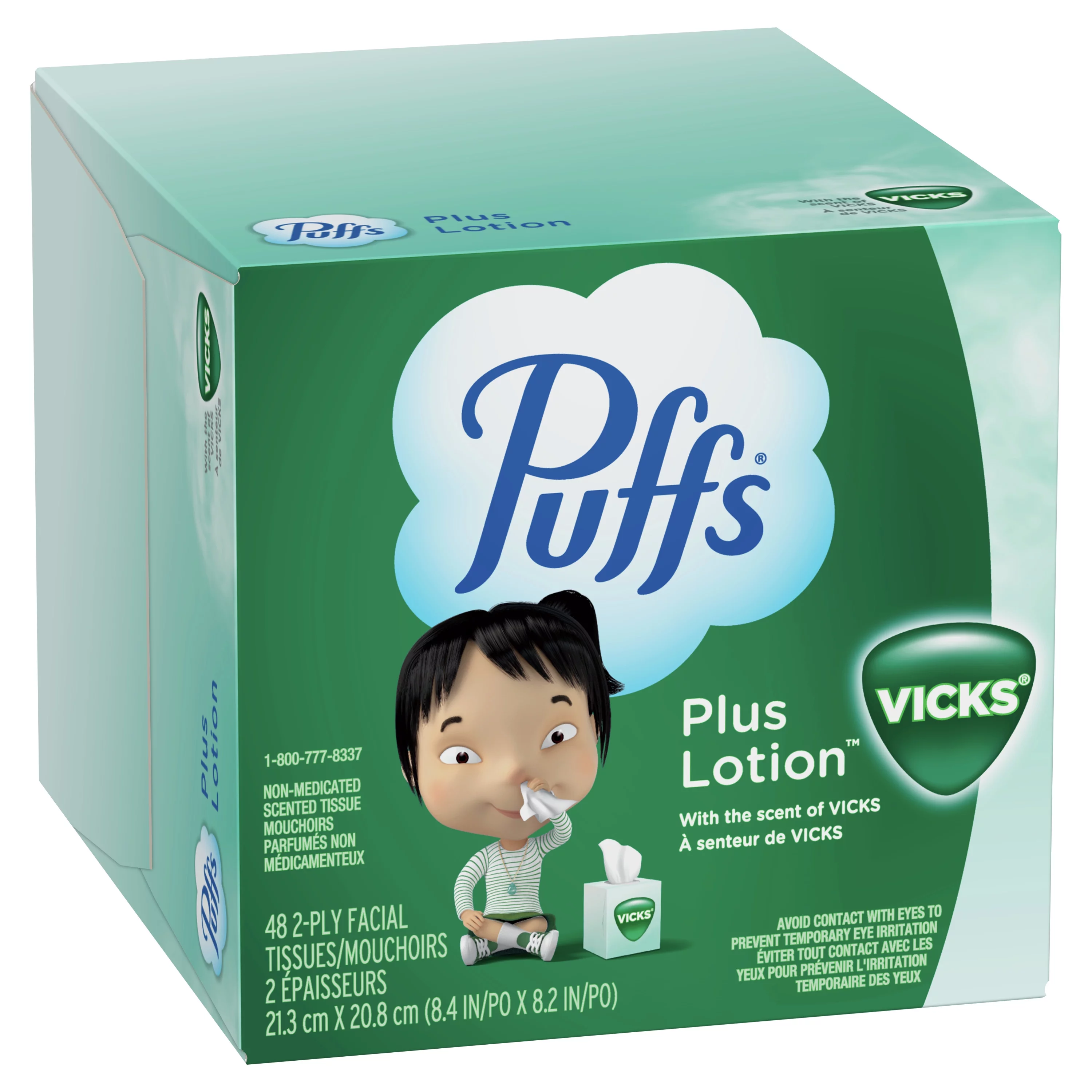Puffs Plus Lotion with the Scent of Vick's Facial Tissues, 1 Cube, 48 Paper Tissues per Cube