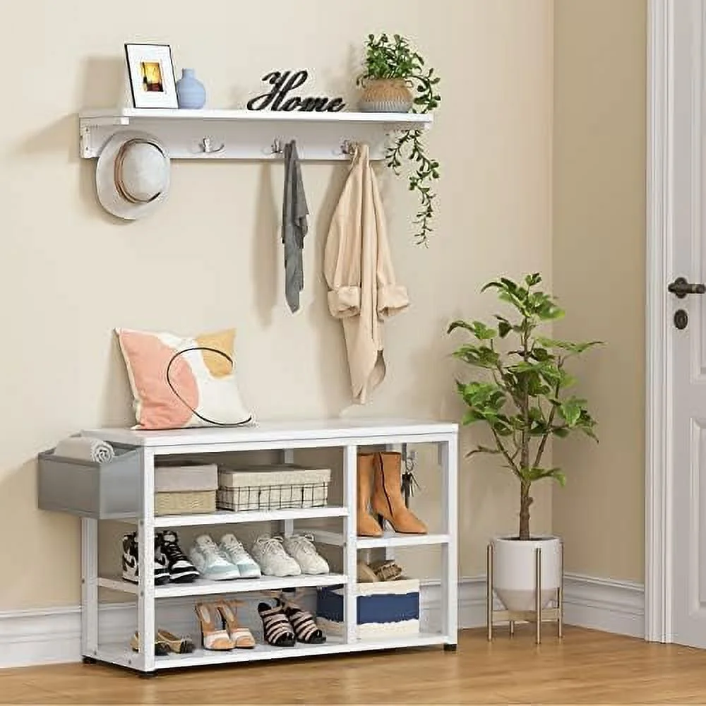 ZFGSUIJN Hall Tree with Shoe Bench  Industrial 4 in 1 Coat/Shoe Rack with 4 Hooks  5  Cubbies  for Entryway  Hallway