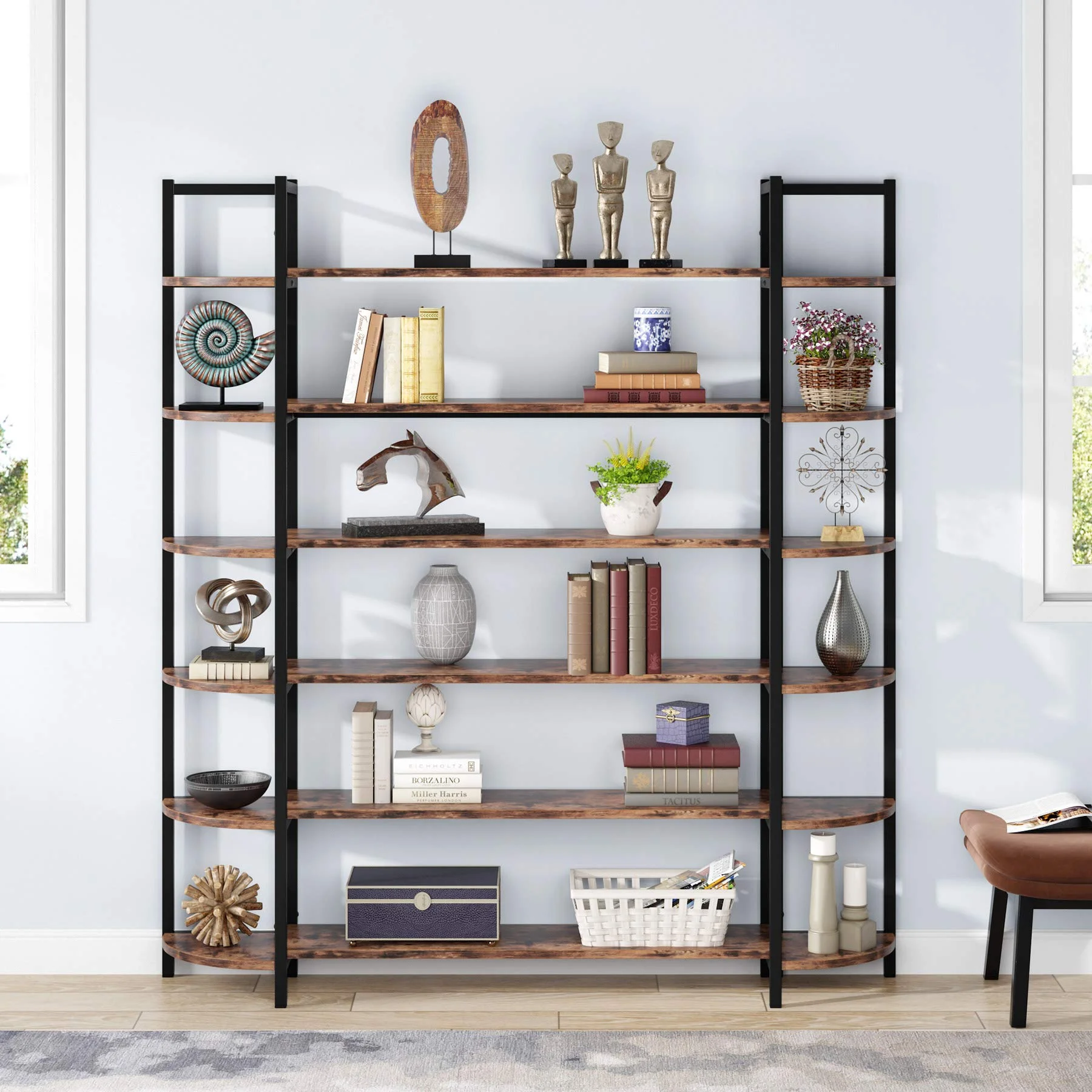 Tribesigns Triple Wide 6-Tier Bookshelf, Large Etagere Bookcase Multipurpose Storage Display Rack Book Shelf for Home Office