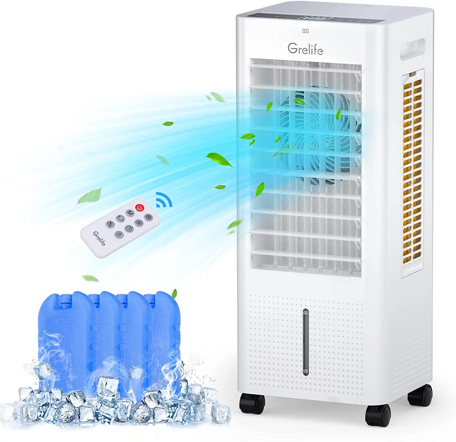 LIANMEI Portable Evaporative Air Cooler, 3-IN-1 Air Cooler Cooling Fan with Remote Control, 12H Timer, 4 Ice Packs, 1.58Gal Water Tank, 3 Modes, 3 Speeds, Personal Swamp Cooler for Bedroom Home Office