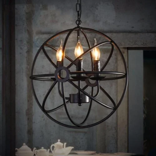 KPIBEST 3-Light Orb Chandelier, Black Globe Pendant Light Fixtures, Industrial Sphere Pendant Lighting Over Island