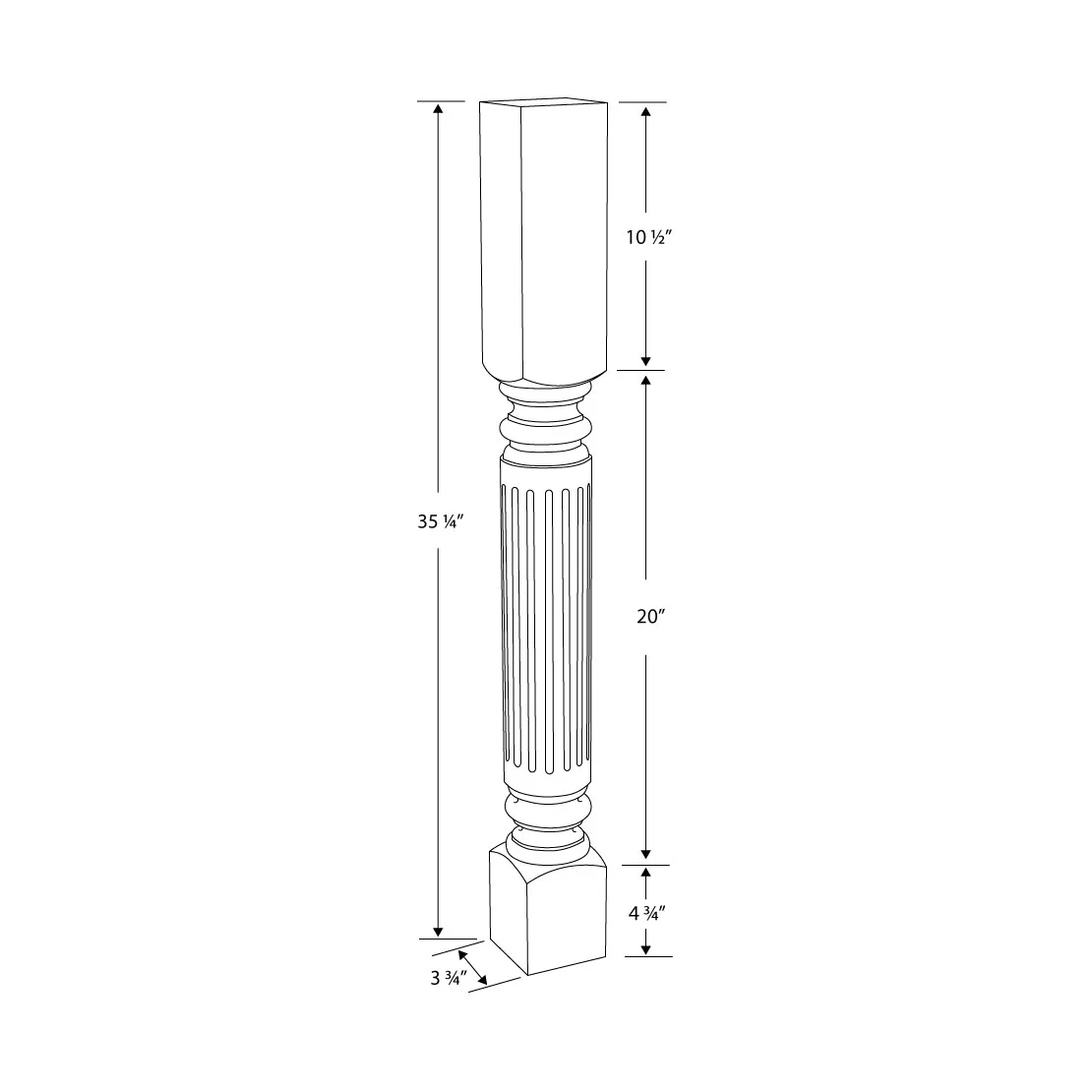Designer's Edge Millwork 35-1/4 in. High x 3-3/4 in. Wide x 3-3/4 in. Depth Unfinished Solid Hardwood Fluted Kitchen Island Leg 4 Pack