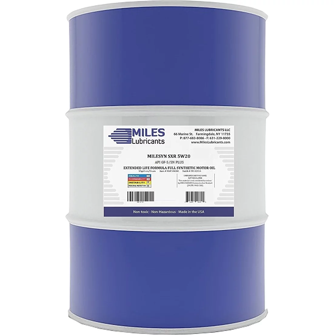 Milesyn SXR 5W20 API GF-5/SN, Full Synthetic Motor Oil, 55-Gallon Drum