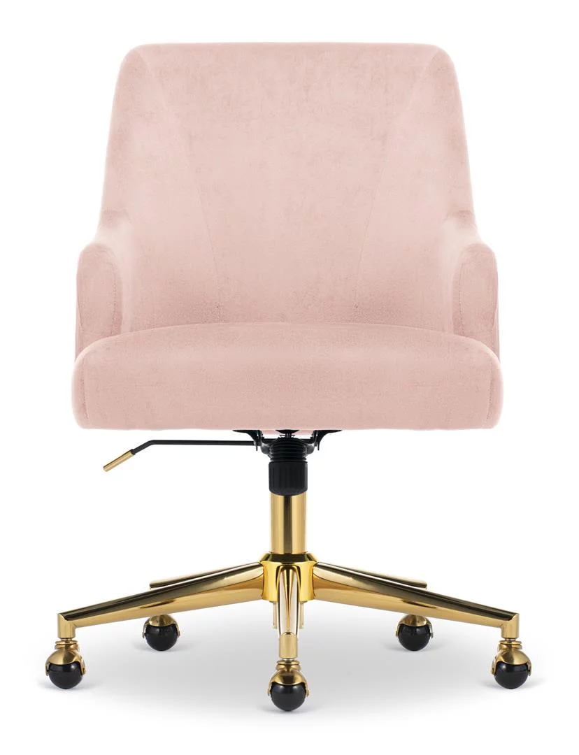 Serta Scarlett Modern Mid-Back Office Chair Velvet Fabric Gold Metal Base Pink