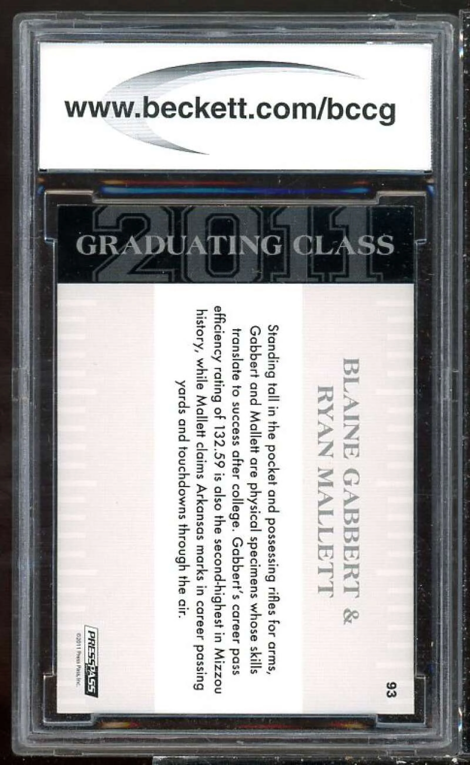 Blaine Gabbert/Ryan Mallett Rookie Card 2011 Press Pass #93 BGS BCCG 10