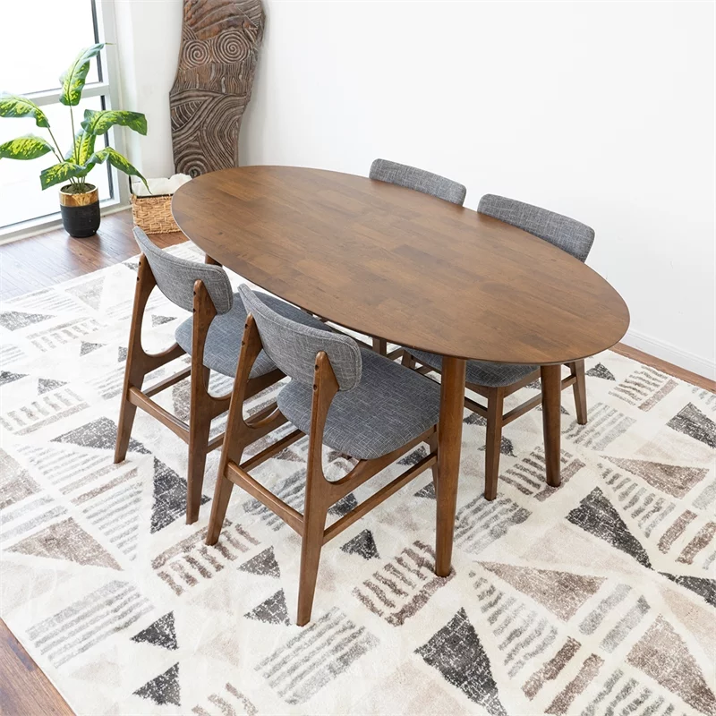 Kenya Modern Solid Wood Walnut Dining Room & Kitchen Table and Chair Set of 4