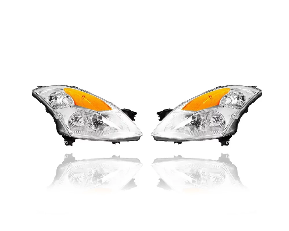 Headlight Assembly - Compatible/Replacement for '07-09 Nissan Altima/Hybrid Sedan Base/S/SE - Halogen With Chrome Bezel - Pair, Left Driver + Right Passenger Set - 26010JA00B, 26060JA00B