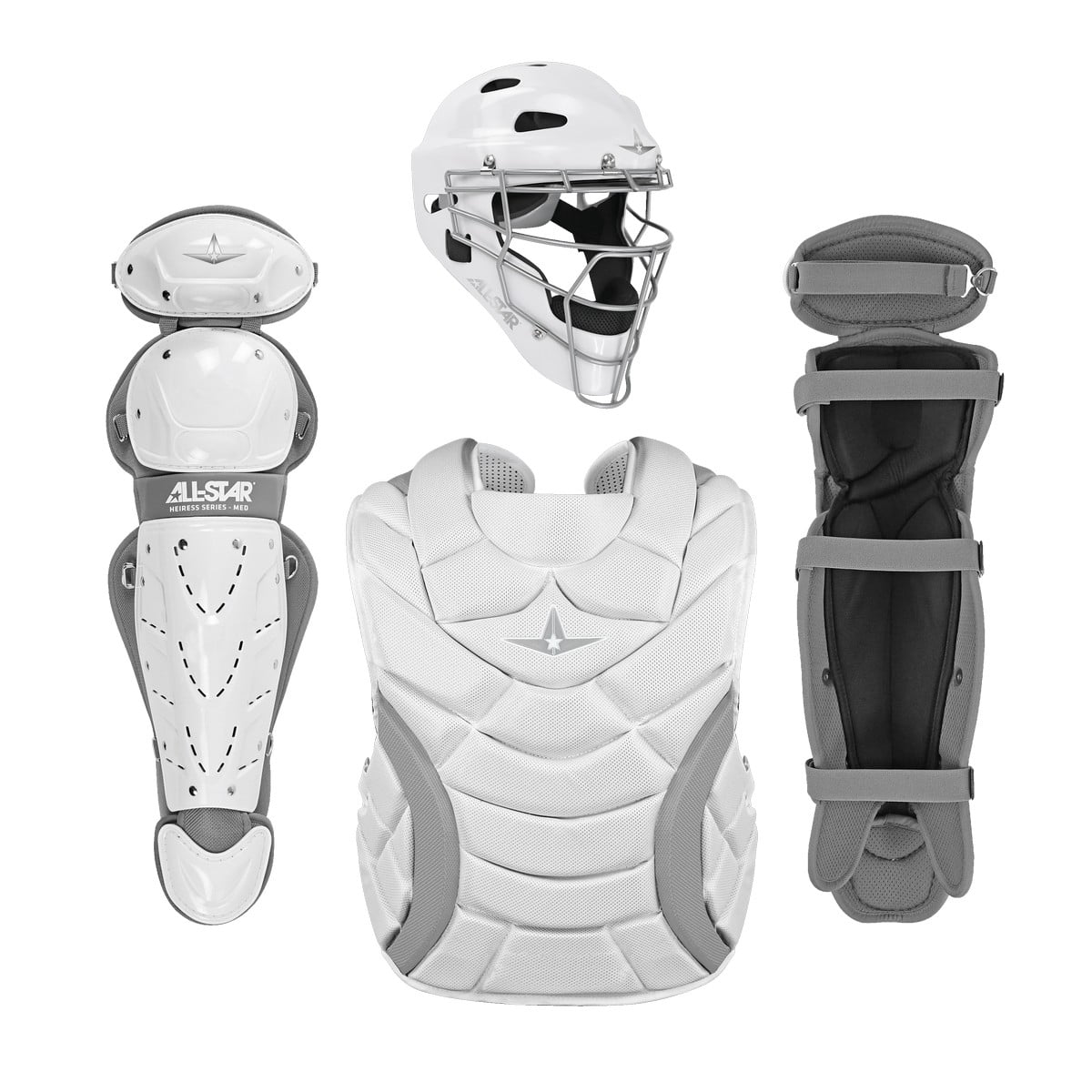 All Star Adult Heiress Fastpitch Softball Catchers Set (Small) White