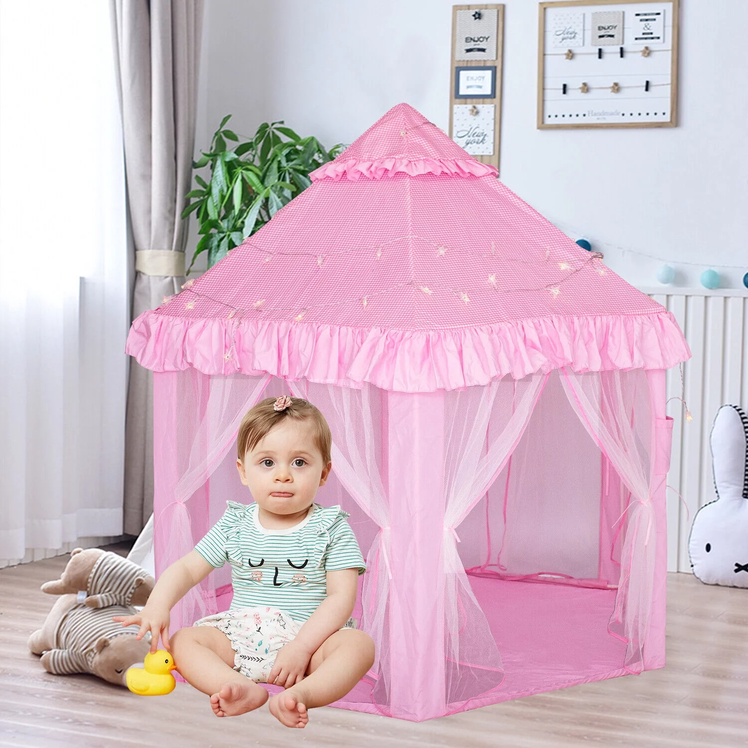 TOPCHANCES Princess Castle Play Tents for Girls, Kids Playhouse Play Tent with Led String Lights,