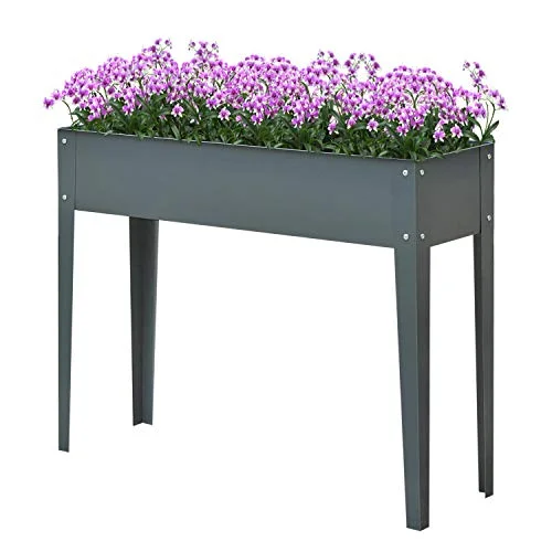 Outsunny Metal Raised Garden Bed, Elevated Planter Box with Legs and Drain Holes, Dark Gray