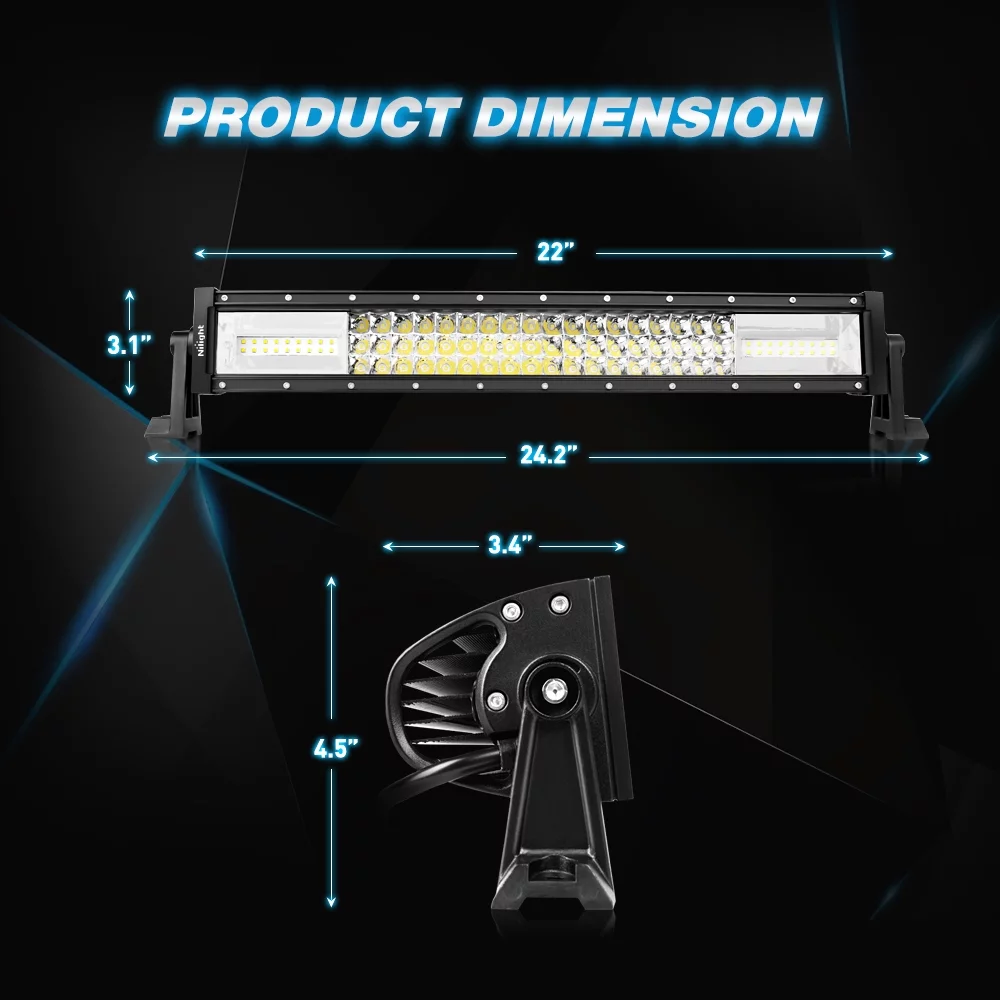 Nilight LED Light Bar 22Inch Triple Row Flood Spot Combo Beam Led Bar Driving Lights Boat Lights Super Bright Led Off Road Lights for Trucks,2 Years Warranty