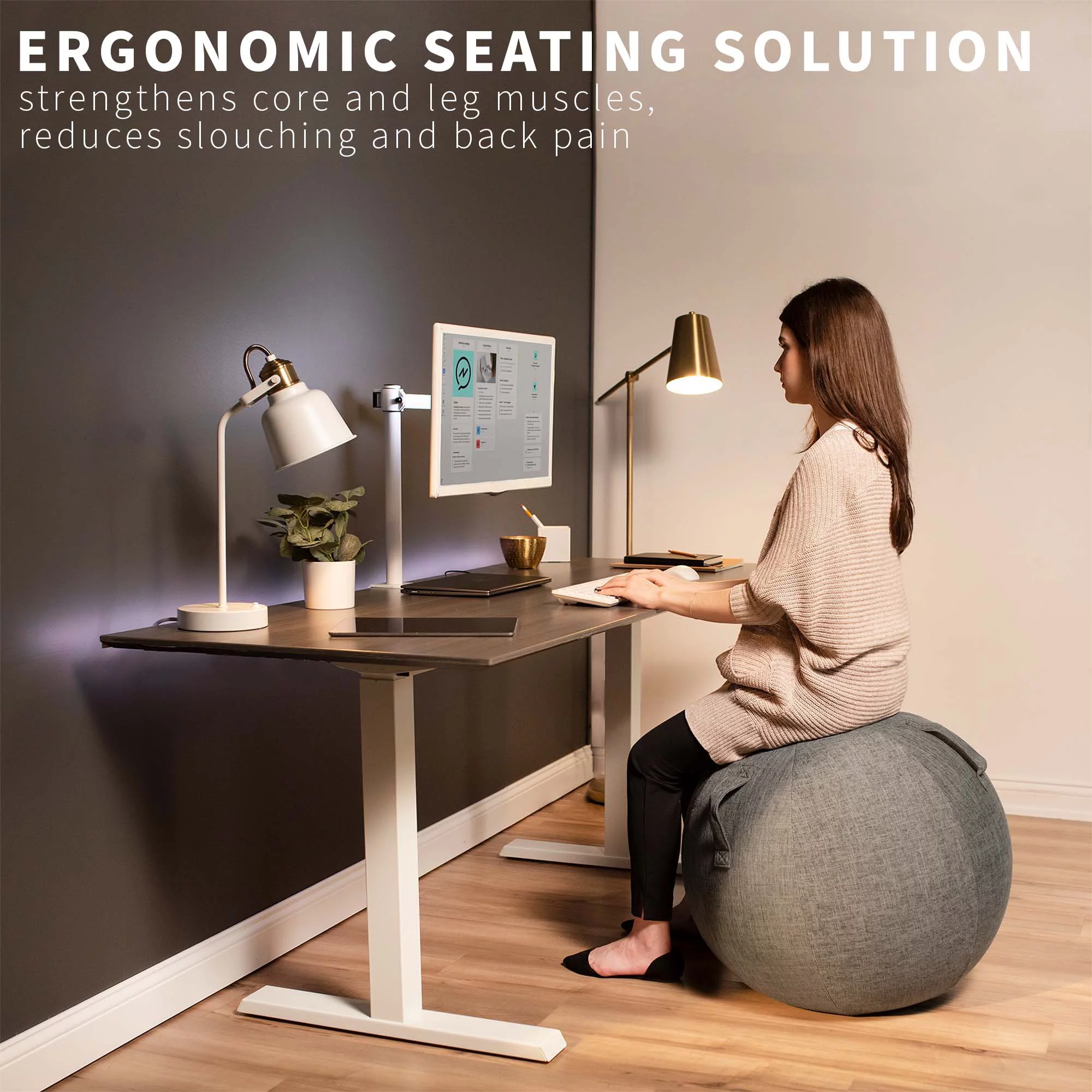 VIVO Gray Ergonomic Yoga Ball Chair with Fabric Cover and Handle for Home Office