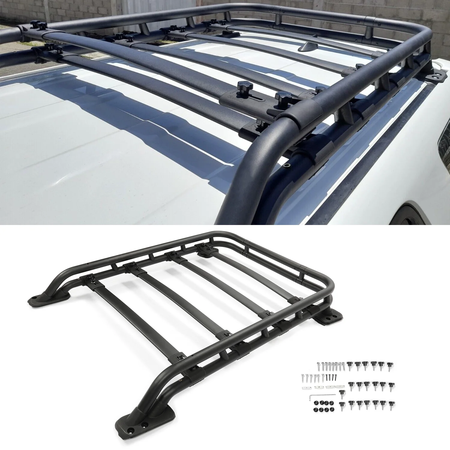 Roof Rack Basket Compatible with 2010-2023 Toyota 4Runner Rooftop Luggage Cargo Carrier Extra Bar Black Powder Coated Aluminum