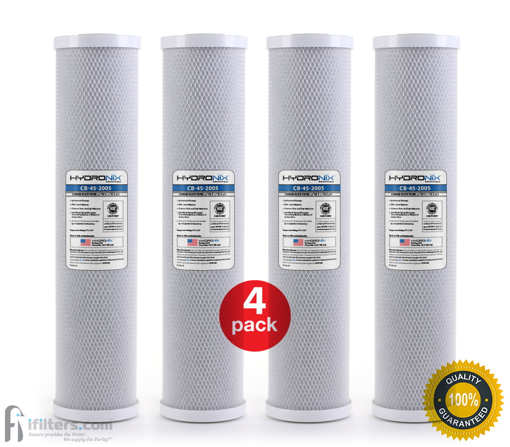 4 Pack - Hydronix CB-45-2005 CTO Whole House Coconut Shell Carbon Block Water Filters Big Blue Size 20