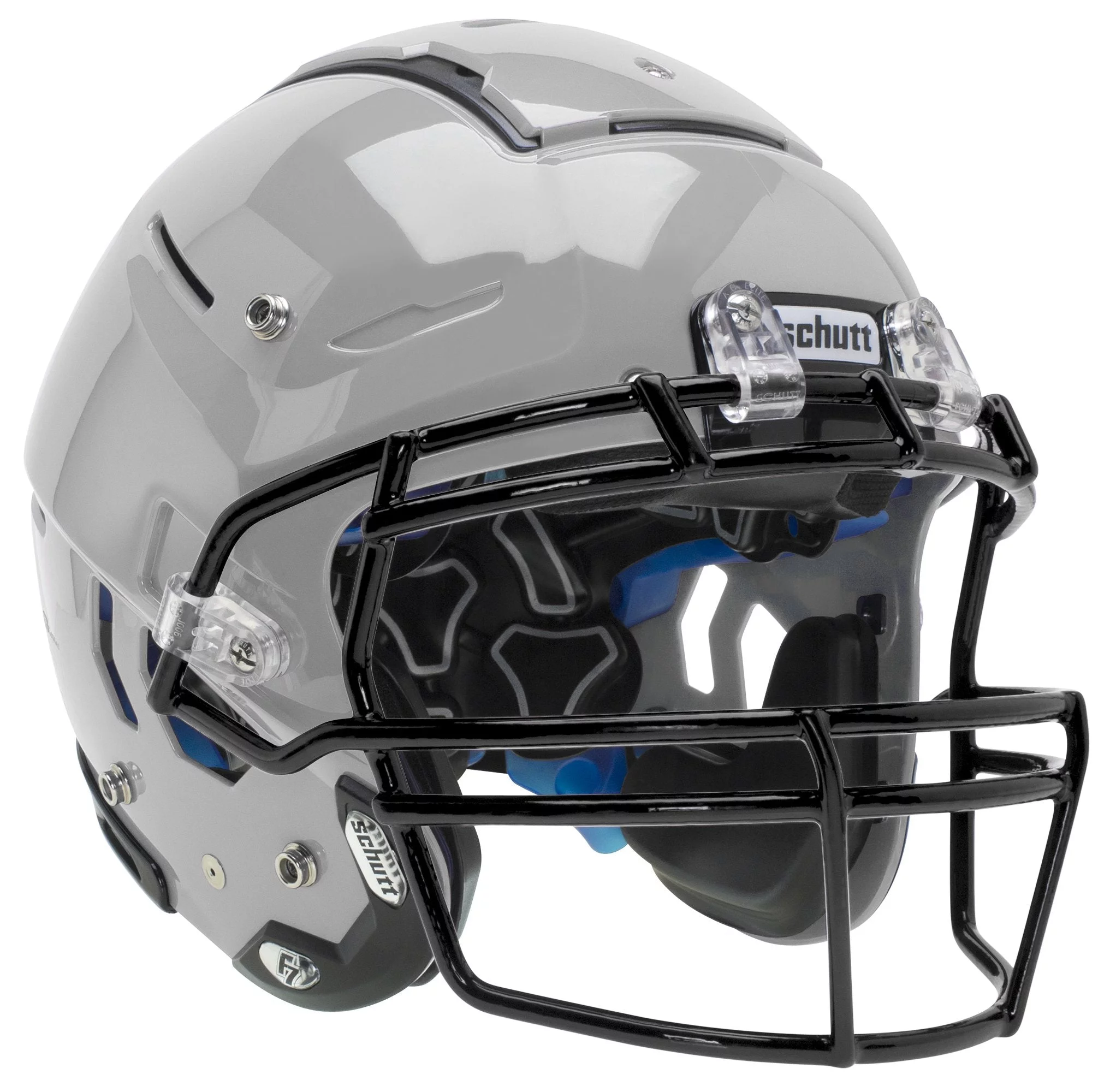 Schutt F7 LX1 Youth Football Helmet w/ attached Carbon Steel Facemask (M, Metallic Silver, Black ROPO-NB)