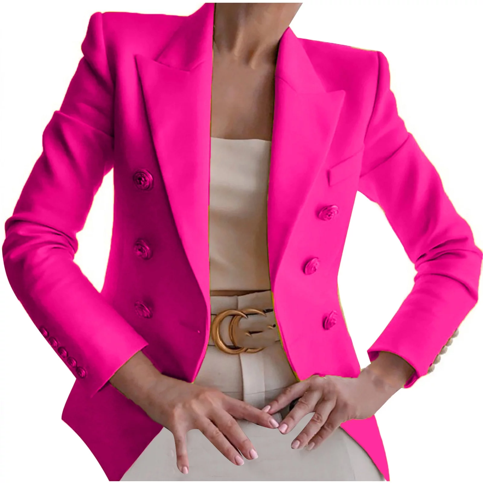 LoyisViDion Coat Women Buttons Long Sleeve Solid office Coat Cardigans Suit Jacket Long Outwear Hot Pink 10(XL)