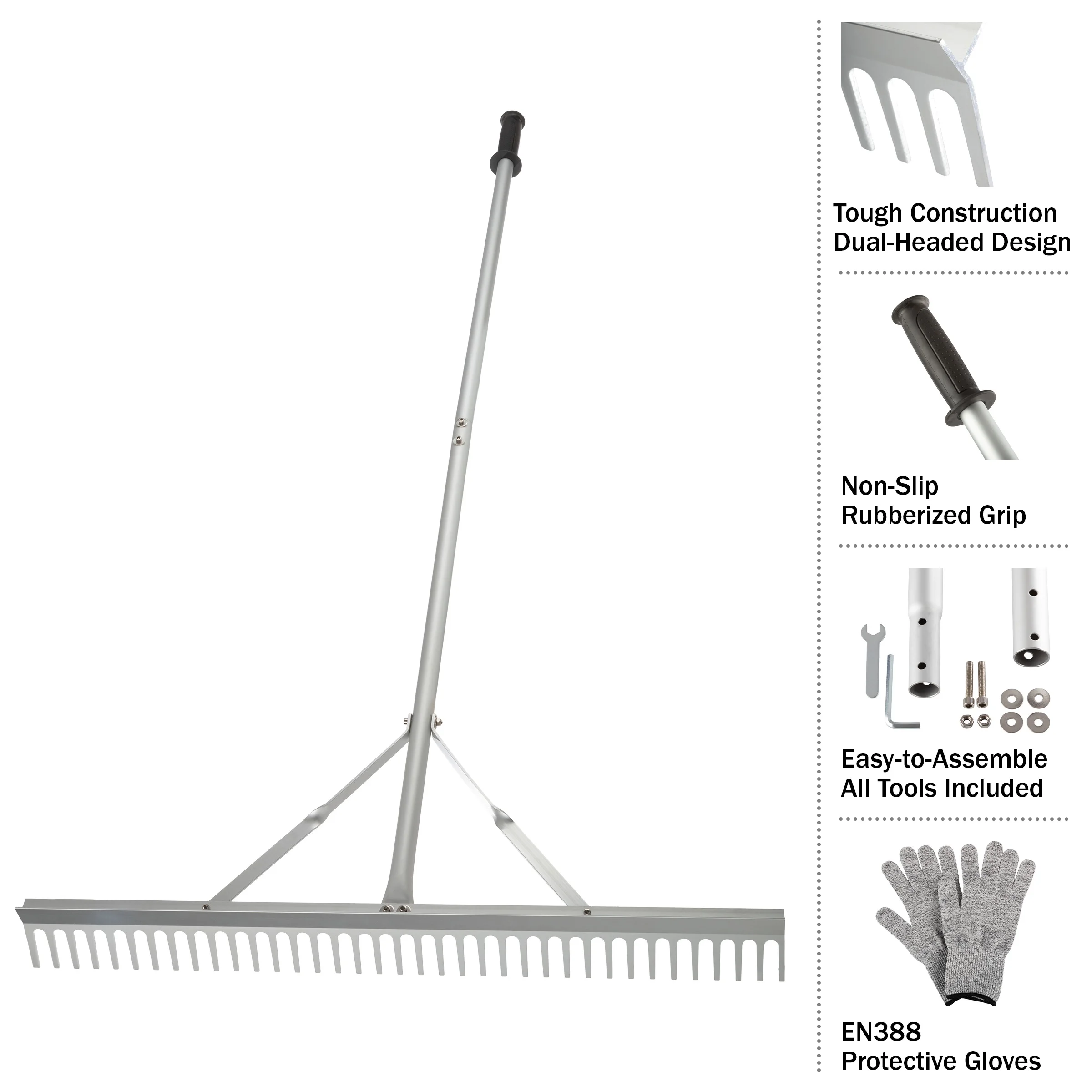 Pure Garden 36in Landscape Rake - Aluminum Metal Rake and Lawn Care Gloves