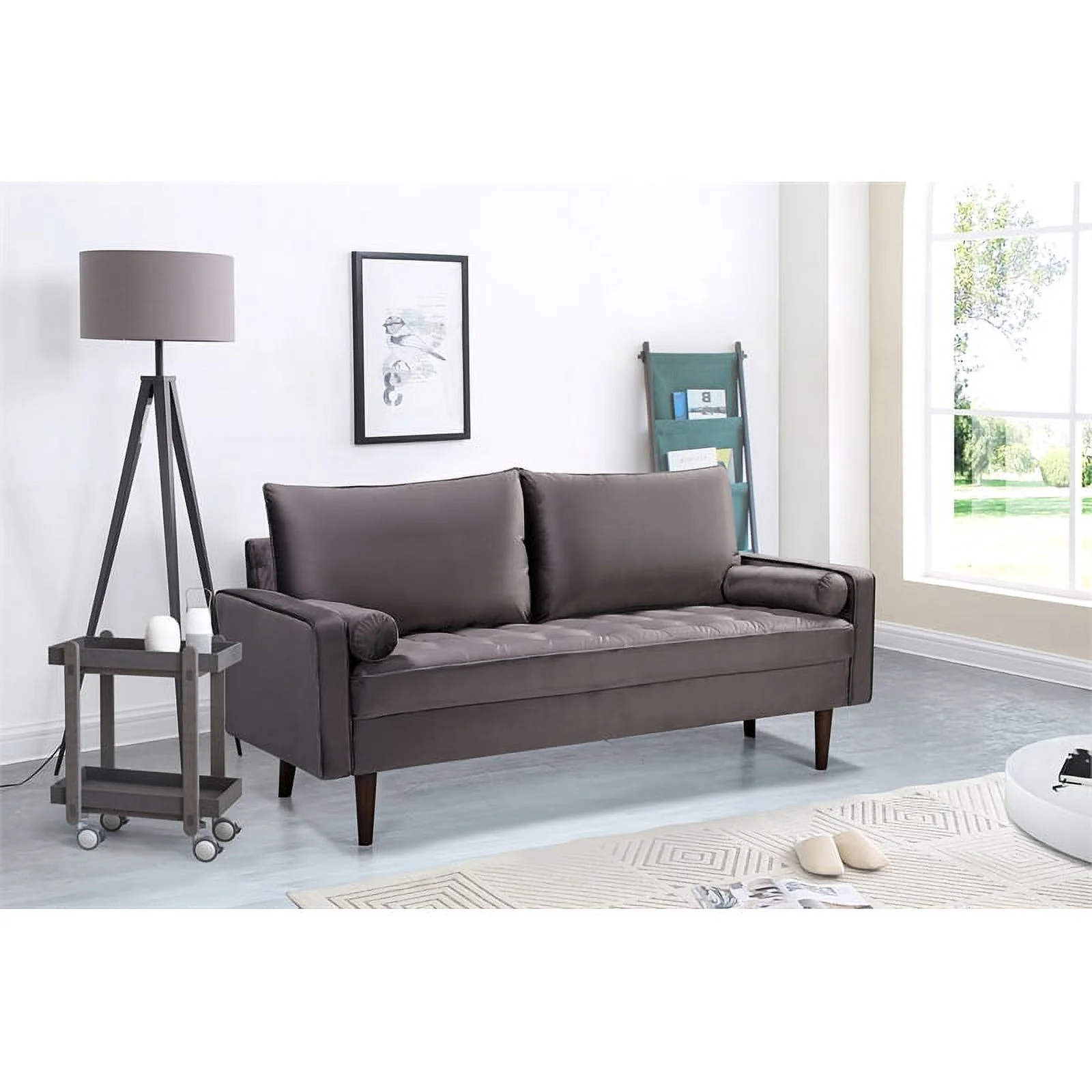 Home Square Genoa 3 Piece Set with Velvet Living Room Sofa & 2-Loveseat in Gray