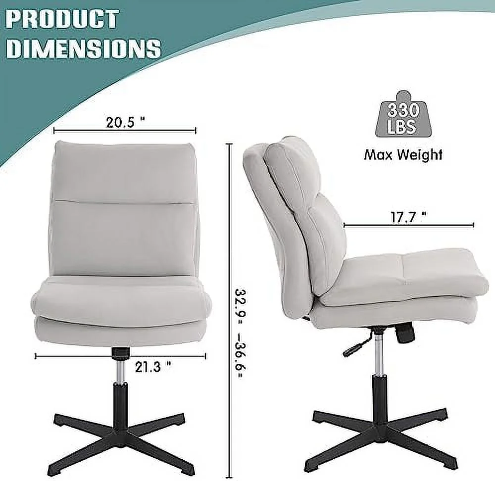TJUNBOLIFE Armless Home Office Desk Chair No Wheels  Modern Double Padded Ergonomic Vanity Chair  Mid-Back Height Adjustable Cushioned Swivel Task Chairs  Wide Seat (Creamy White)