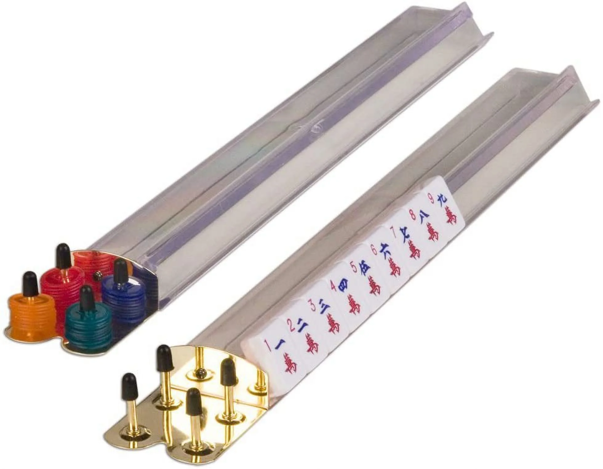 4 Clear Pushers And 4 Clear Racks + American Mah Jong Set Burgundy Red Bag 166 Tiles (Mah Jong Mah Jongg Mahjongg)