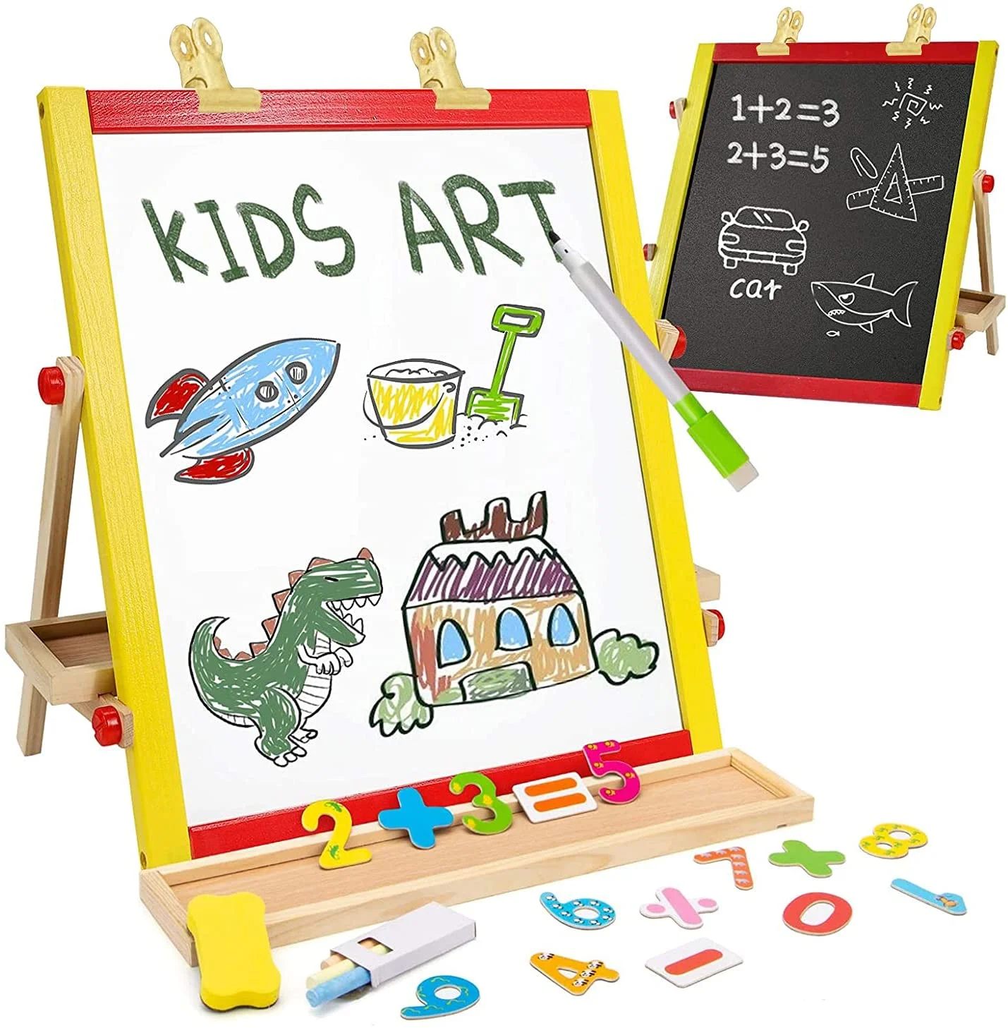 Wooden Easel for Kids, Tabletop Double-Sided Whiteboard & Chalkboard with Chalk, Toddler Toys Art Supplies For Girls Boys