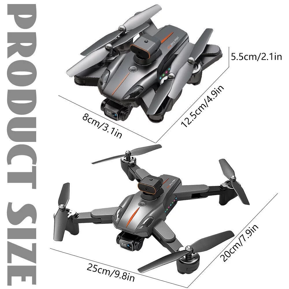 2023 5G RC Drone with 8K HD Dual Camera WiFi FPV Foldable Quadcopter +4 Battery-Black